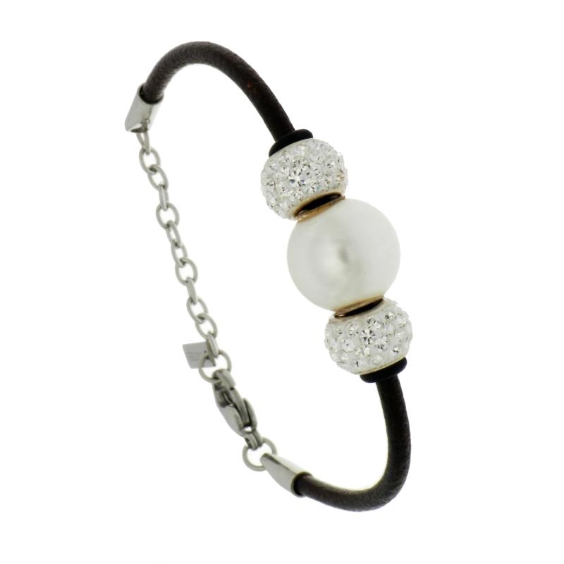 BRACCIALE CUOIO ACCIAIO E ARGENTO